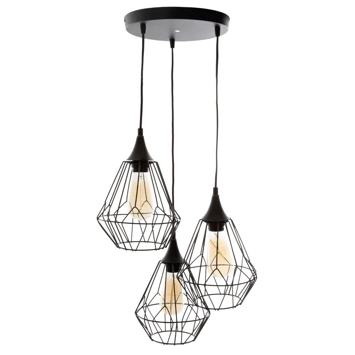 LAMPA WISZĄCA Kaore 3 KLOSZE czarna metalowa industrialna