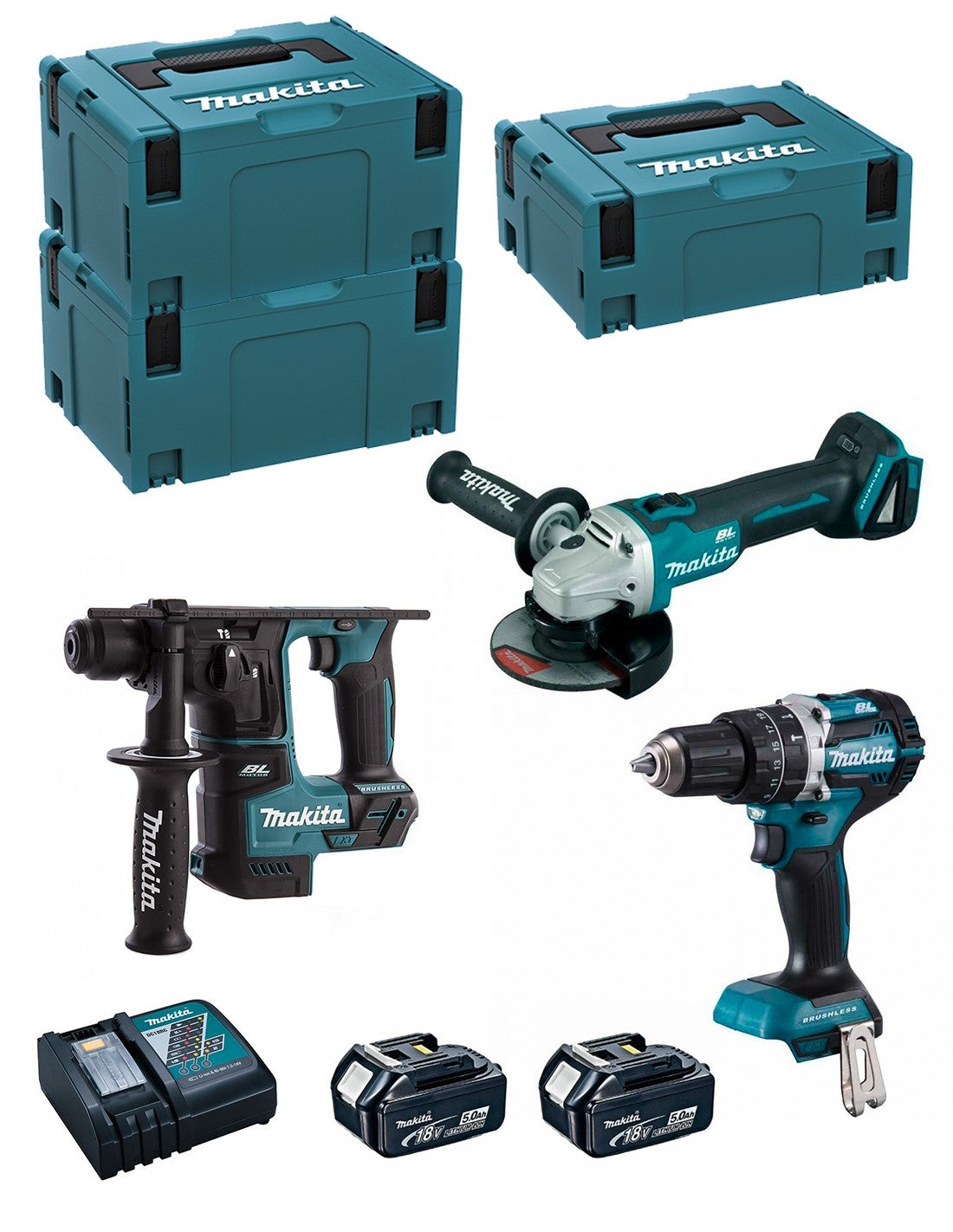 MAKITA Kit MK309RTJ (DHR171 DHP484 DGA504 2 x 5,0 Ah DC18RC MAKPAC 2 2 ...
