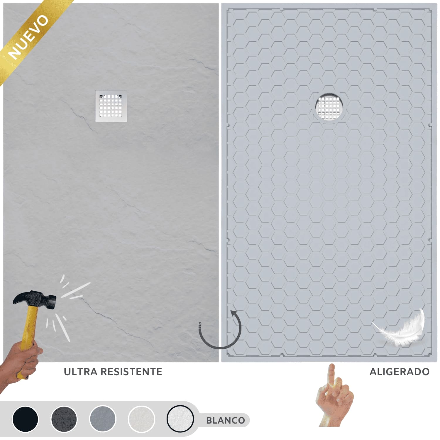 Receveur De Douche 80x140 Cm Blanc Effet Ardoise - Résine Idralite, Sans Bonde, Réductible, Neuf