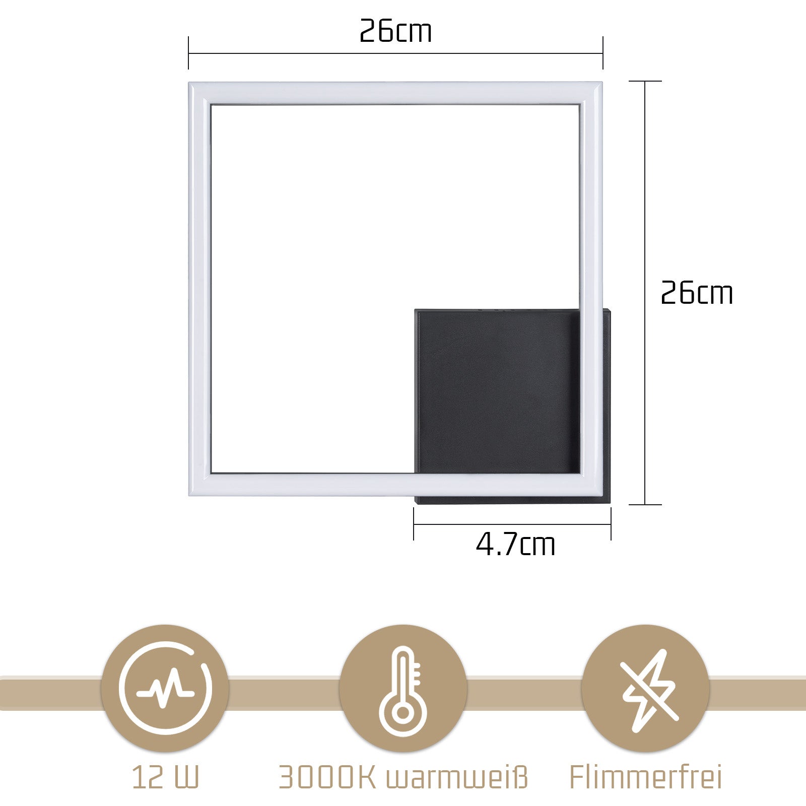 NETTLIFE Lampa sufitowa LED do kuchni, lampa sufitowa o ciepłej bieli, czarnym, nowoczesnym designie 3000K 12W - 4