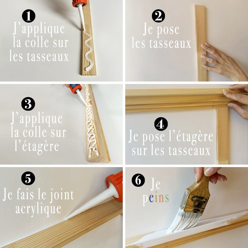 Moulures murales pour étagère en bois en kit - Pin massif sylvestre abouté - Alba - Prêt à coller et peindre - Fabrication française - 5