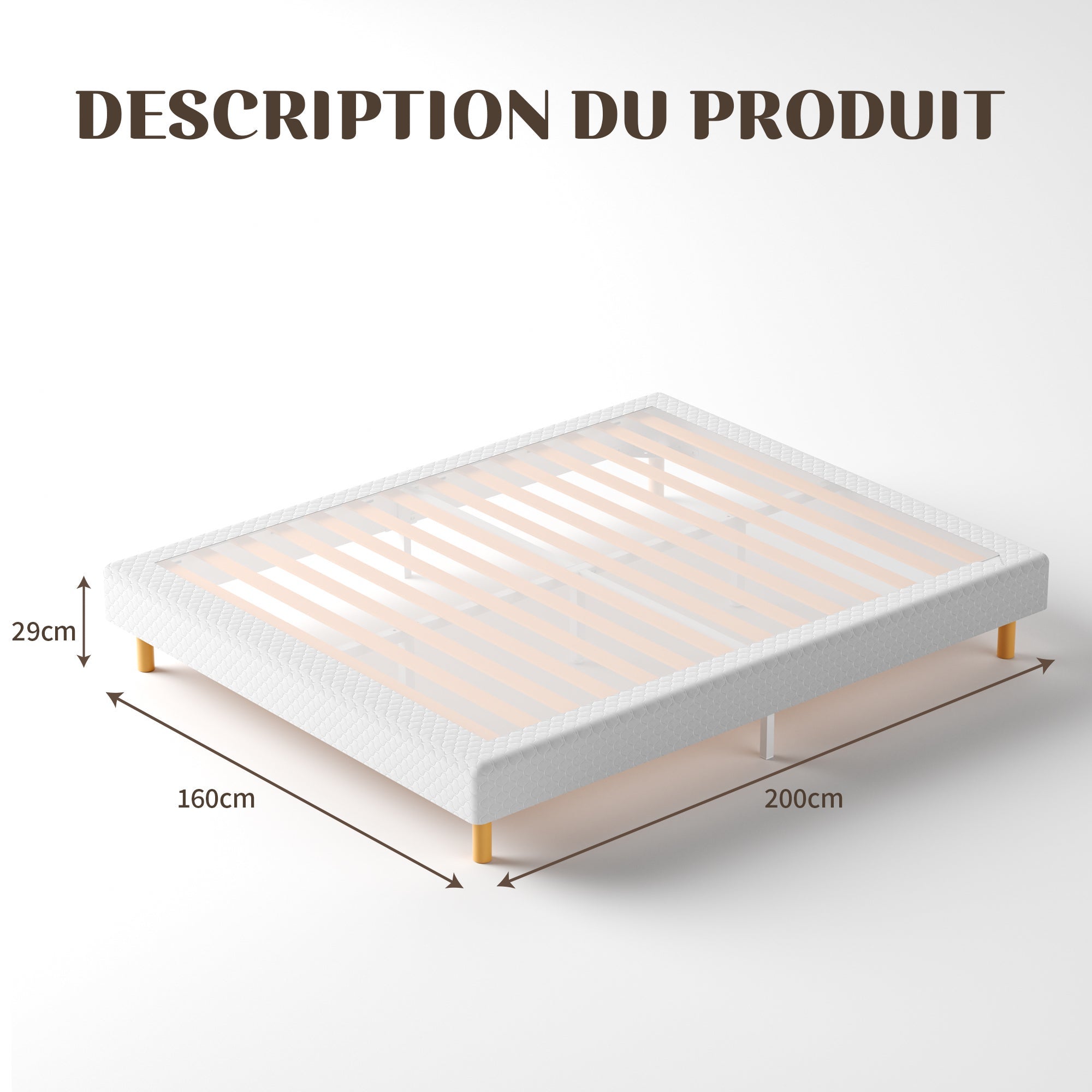 DEWINNER Sommier à Lattes 160x200 cm, 9 pieds, 2x14 lattes - 2