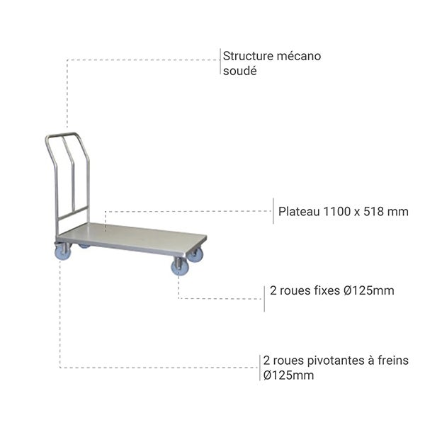 Chariot inox à dossier fixe 1000 x 518 mm 200 kg - 800006724 - 3
