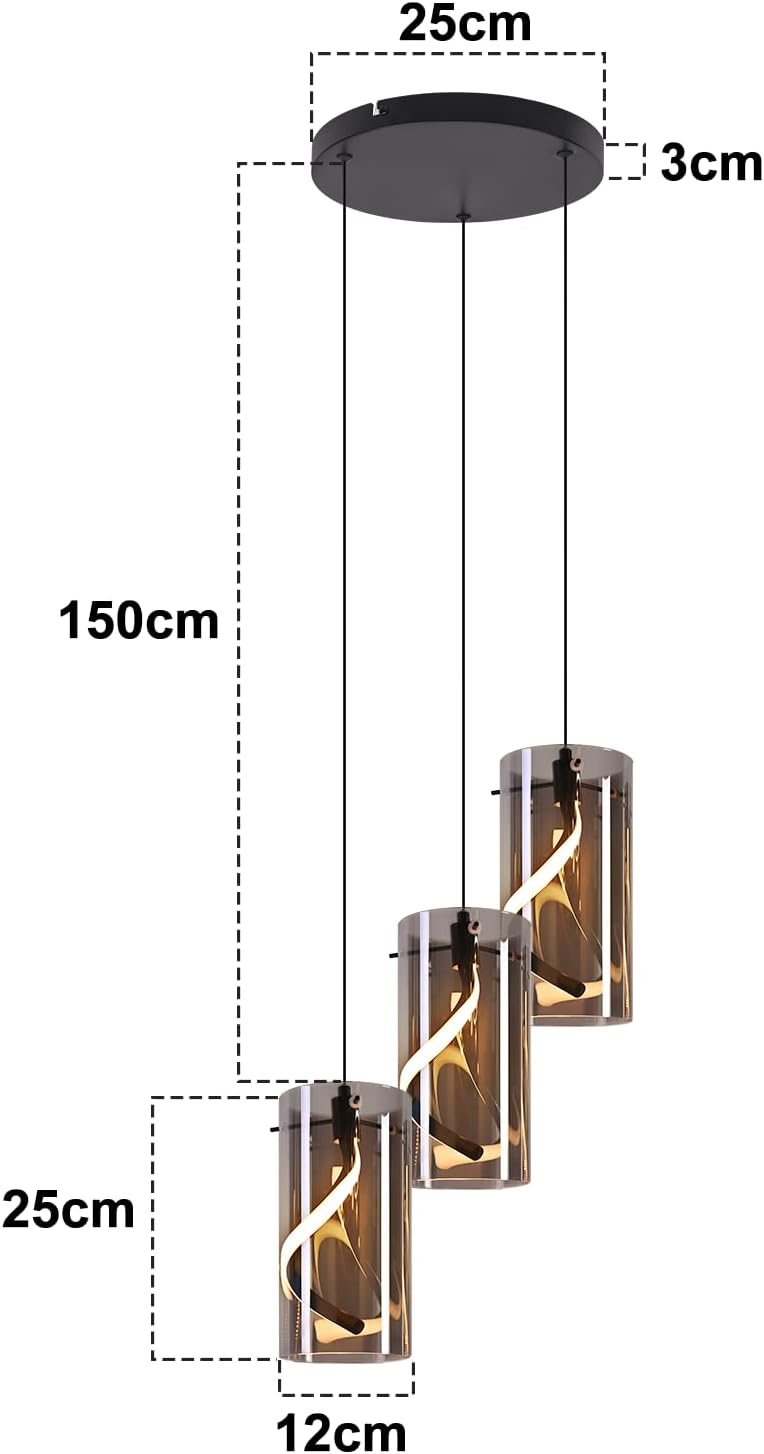ZMH Suspension LED 3 Flamme Noir 150 Cm 23w Hauteur Réglable Suspendue Salon Chambre - 2