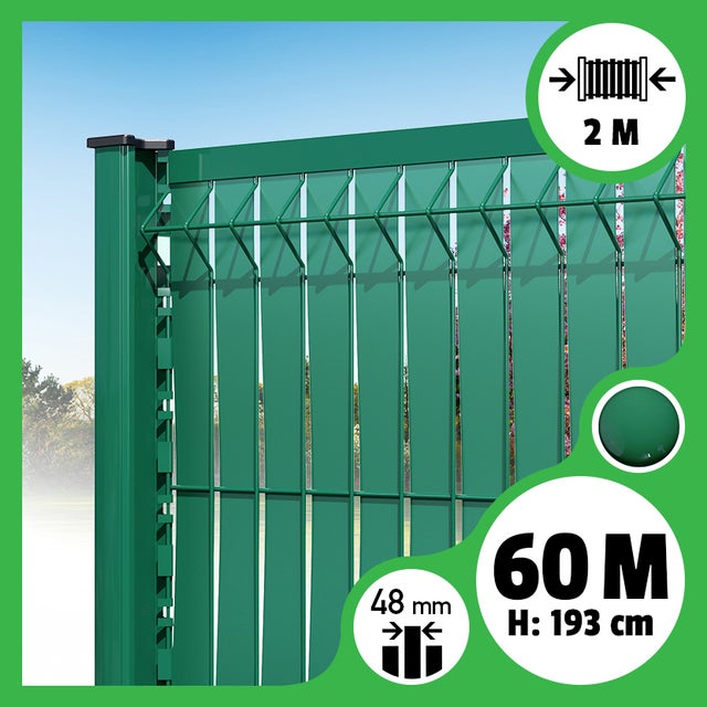 Kit 60m occultation lattes aluminium pour panneau rigide maille 55 - H 1m93 x 2m Vert
