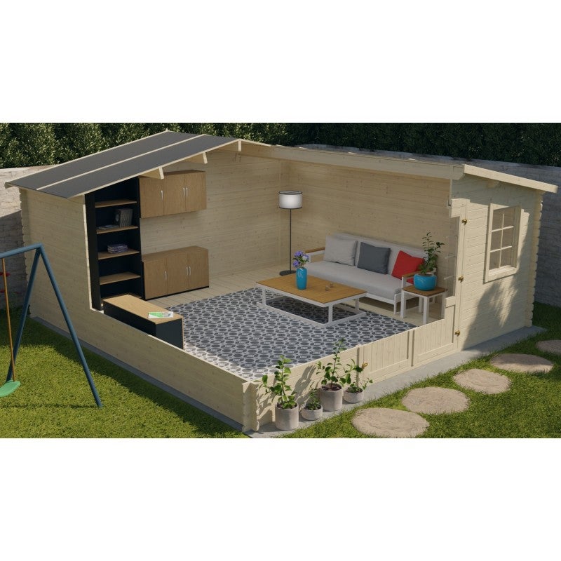 Abri de jardin en bois - 25m2 - 5x5m - Ep. 28mm - Couleur: naturel - DOM591 - ALTANKA - 8