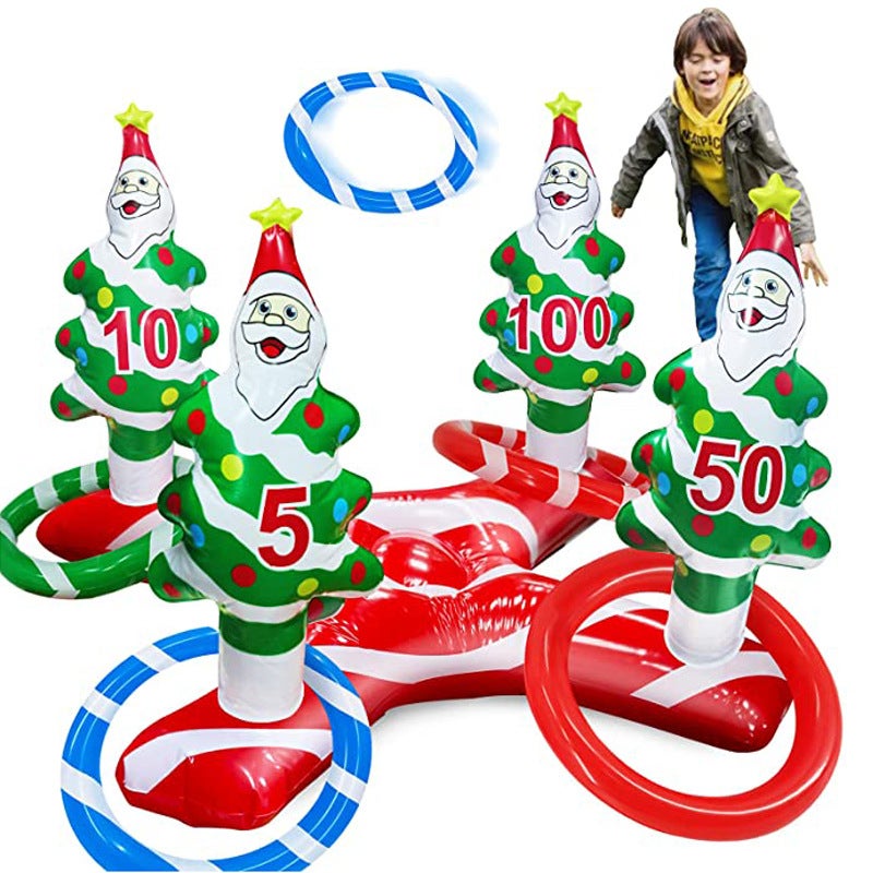 POPOYU Cappello Gonfiabile A Forma Di Pupazzo Di Neve Per Natale, Gioco Con 4 Anelli, Per Bambini E Adulti, Festa In Casa E All'Aperto