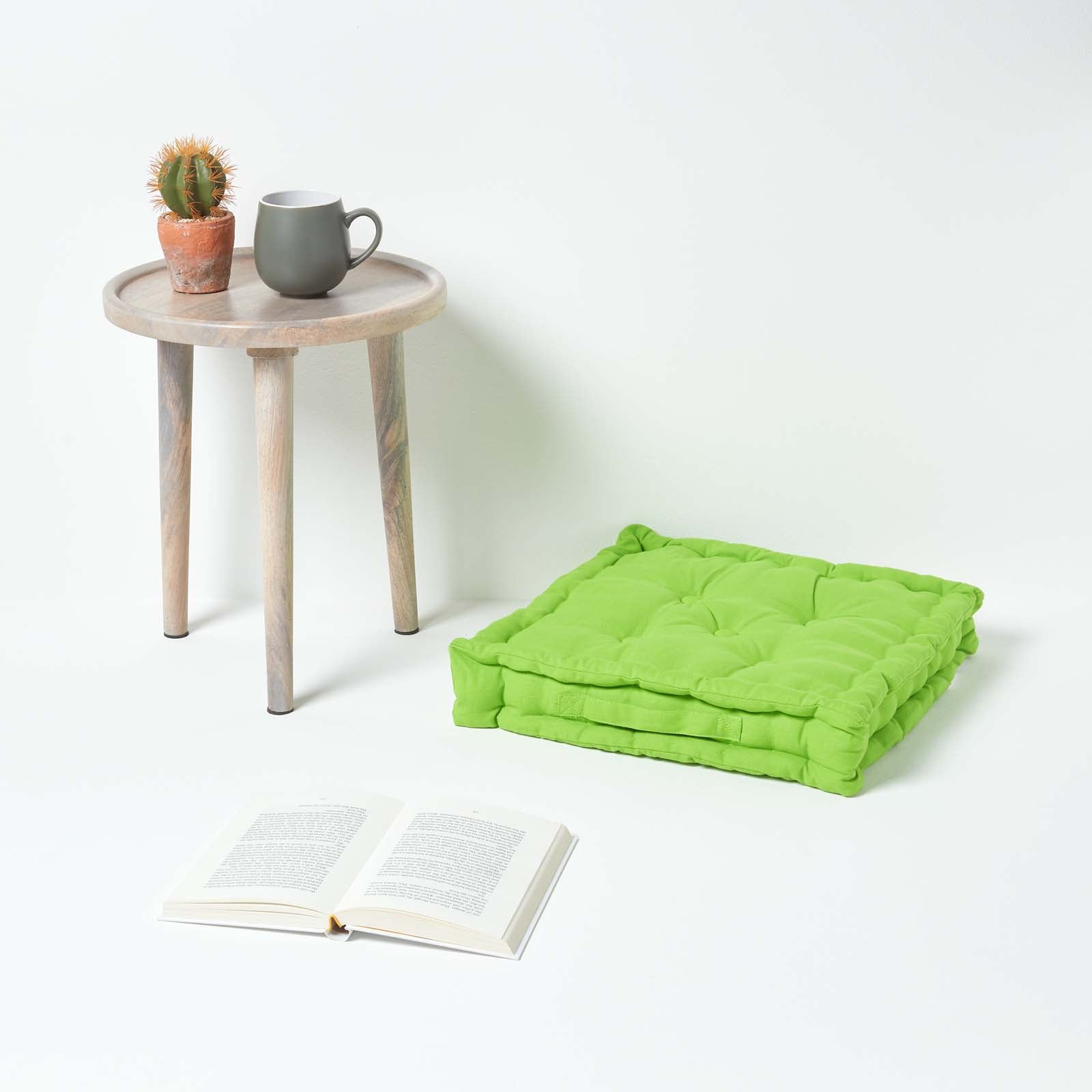 Homescapes Coussin de sol - Vert Citron Uni - 50 x 50 cm - 2