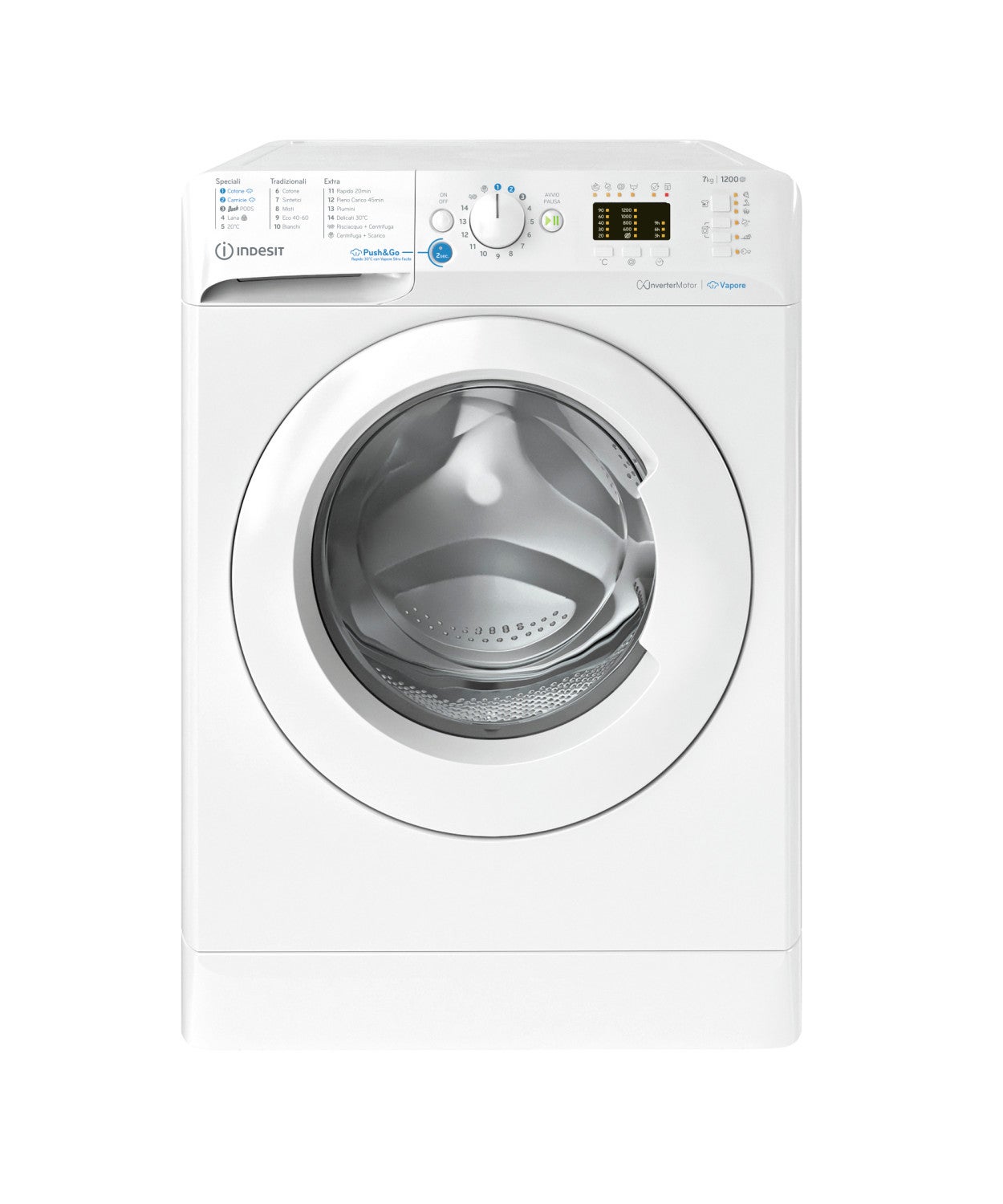 INDESIT MTWC 71296 W IT – Washing Machine 7 kg with Front Load, 16 Programs, Spin 1200 RPM, Delay Start and Inverter Motor – Household Appliances, Class A, 59.5 Lx85Hx54P
