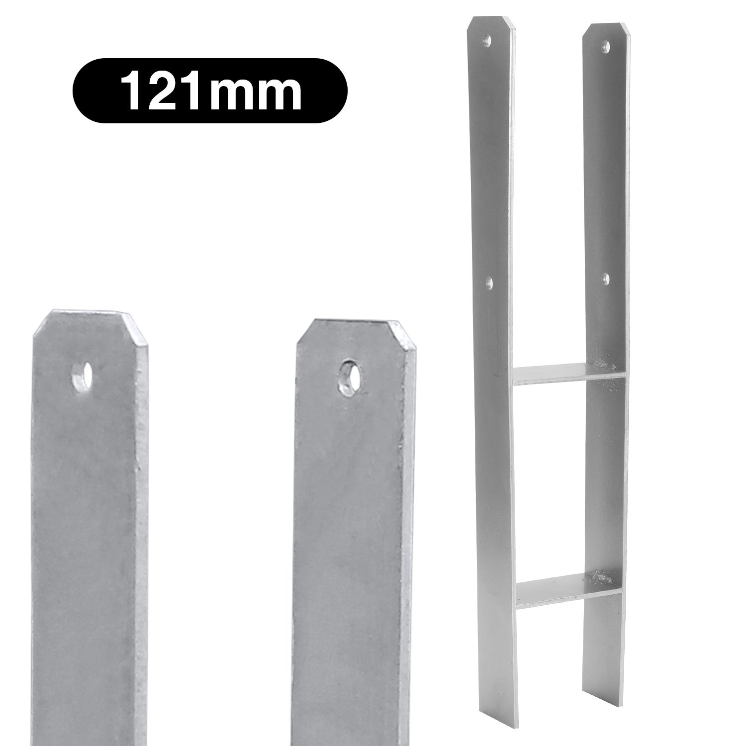 Zestaw 2 wsporników słupka w kształcie litery H, wspornika kotwiącego słupka, podstawy słupka kotwiącego, 121 x 600 mm