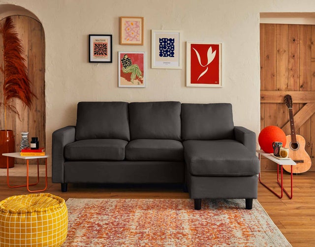 Canapé d'angle réversible 4 places en tissu gris foncé - VIANON - Best Mobilier