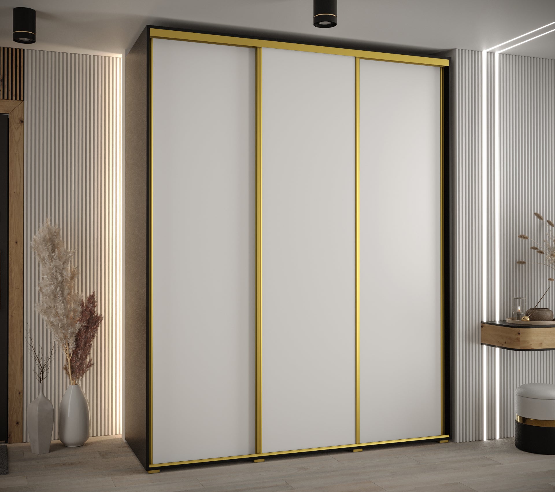 Szafa przesuwna wysoka Davos 1 190 x 60 x 235,2 cm czarny + biały + u. złoty - Abiks Meble - 2