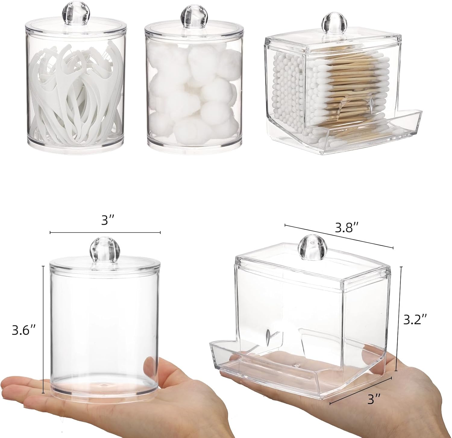 Distributeur de cotons-tiges, récipient de salle de bain, pot de rangement en plastique transparent pour ranger les cotons-tiges et les cure-dents. - 3