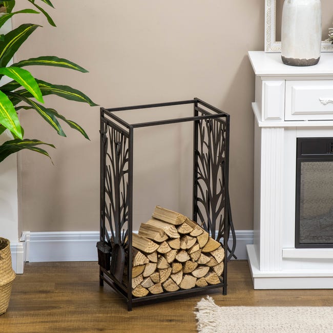 Portalegna Per Camino HOMCOM In Acciaio Nero - Con 4 Attrezzi, Porta Legna Da Interno/Esterno, Capacità 100kg - Foto 9