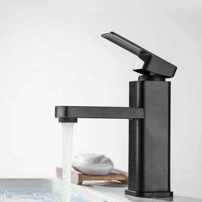 Torneira de banheiro moderna preta fosca, torneira de pia de banheiro com design elegante, torneira misturadora de banheiro com arejador removível - 3