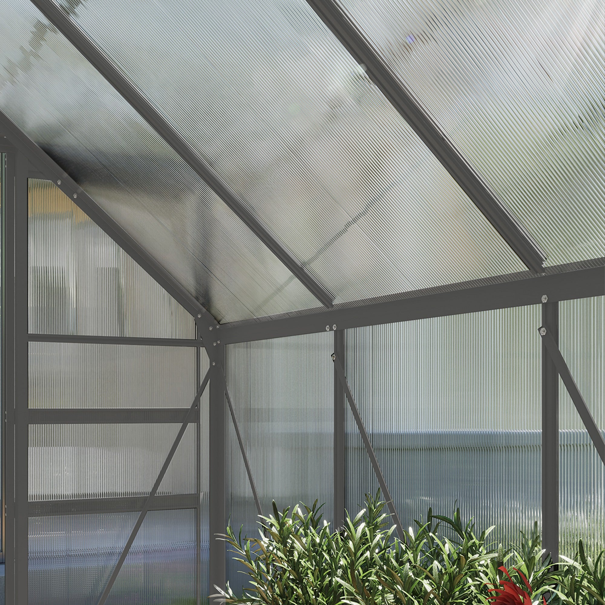 Serre de jardin - Outsunny - 4,8 m² - avec fondation lucarne réglable porte coulissante - polycarbonate 1,9x2,53x1,99m transparent - 9