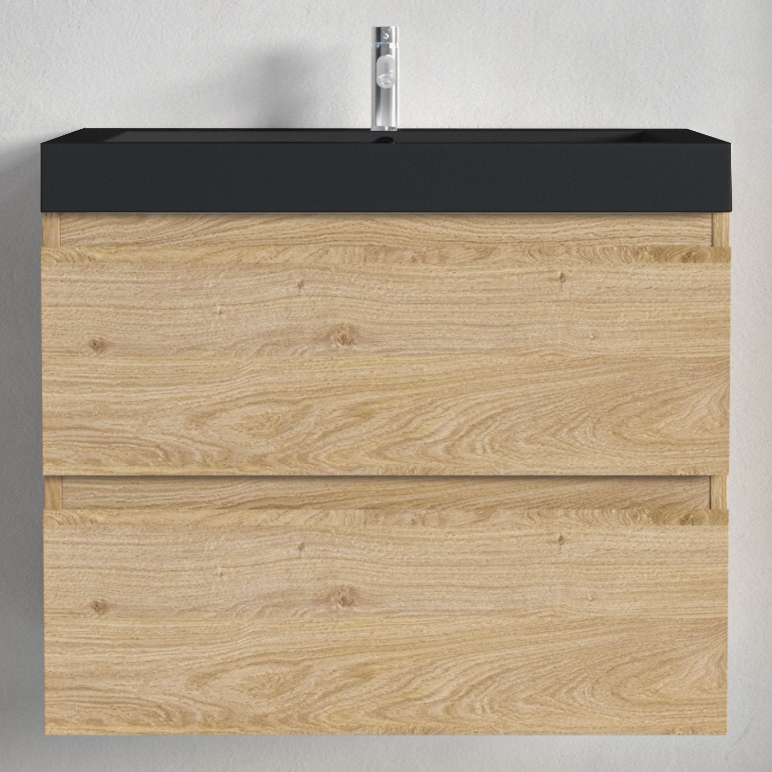 LOMAZOO Meuble de Salle de Bain 60cm Chêne Clair - Vasque Noire - Meuble Sous-Vasque Suspendu [MONACO] - 3