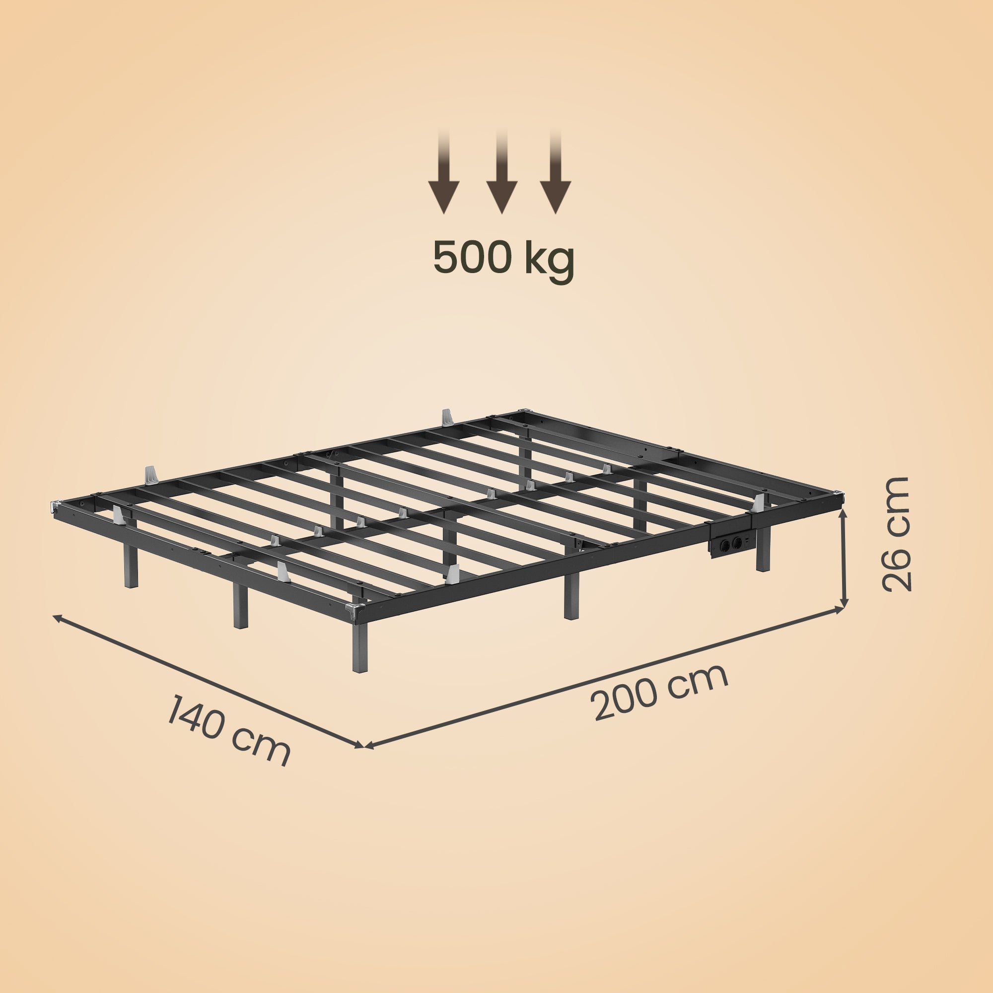 Lit Flottant 140 x 190 cm avec LED, Ports USB et Prises CA, pour Chambre, Capacité 500 kg, Noir - 5