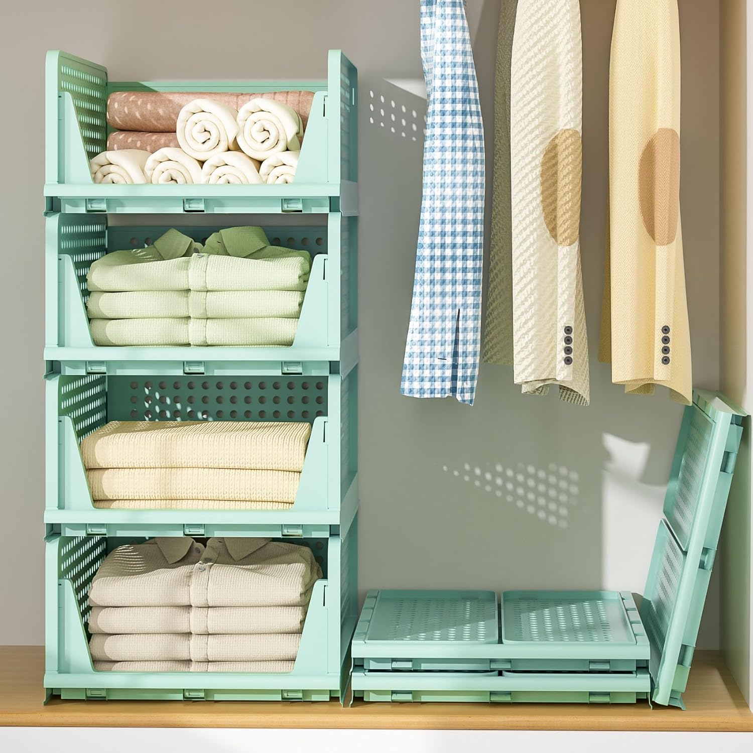 1 szt. Zielony kosz do przechowywania 33,5 x 43 x 18,5 cm Plastikowy organizer do szuflady, pojemnik na biurko do szafki kuchennej