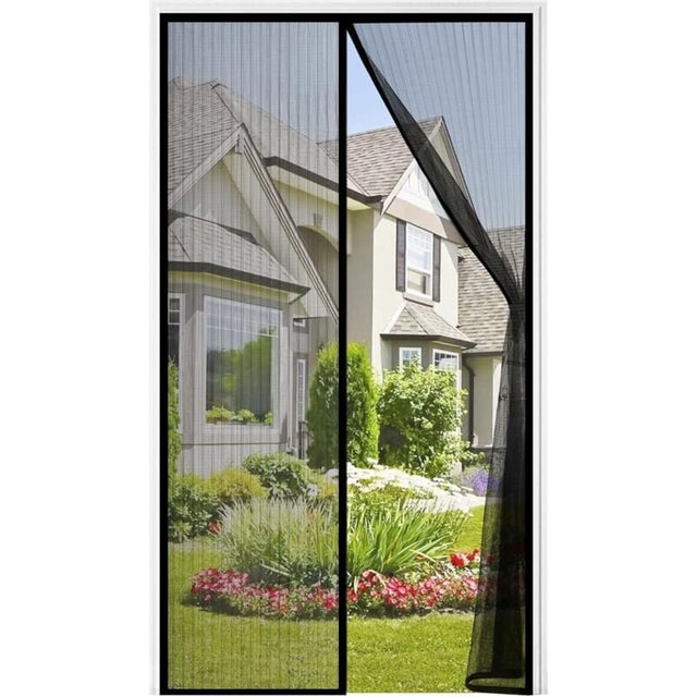 Mosquitera magnética para puertas, 120 x 210 cm, negra, cierre automático, ideal para balcones, sótanos y terrazas.