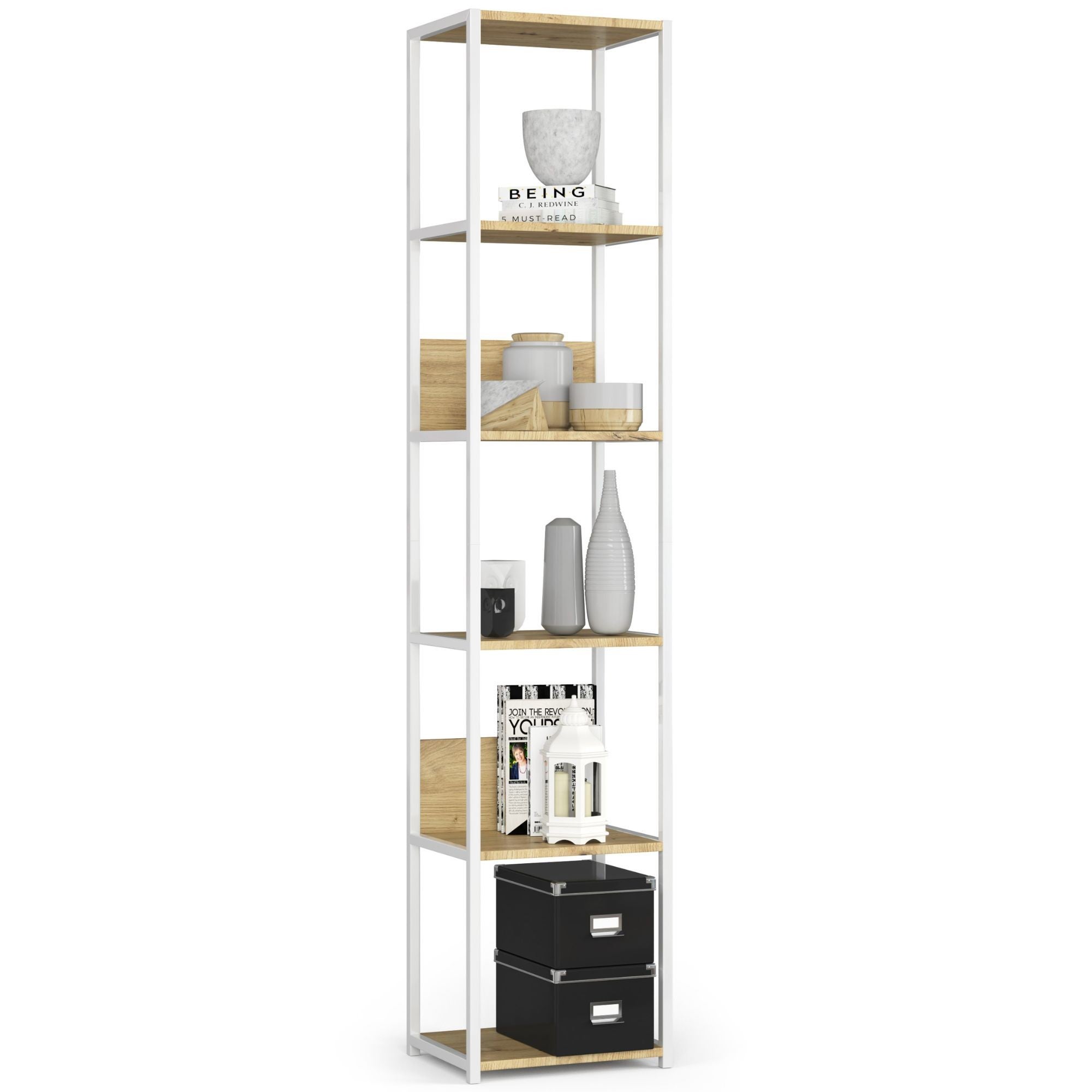 Regał loft AKORD metalowy Biały 40 cm kolor Dąb Artisan mat 6 półek 40x32x192 cm