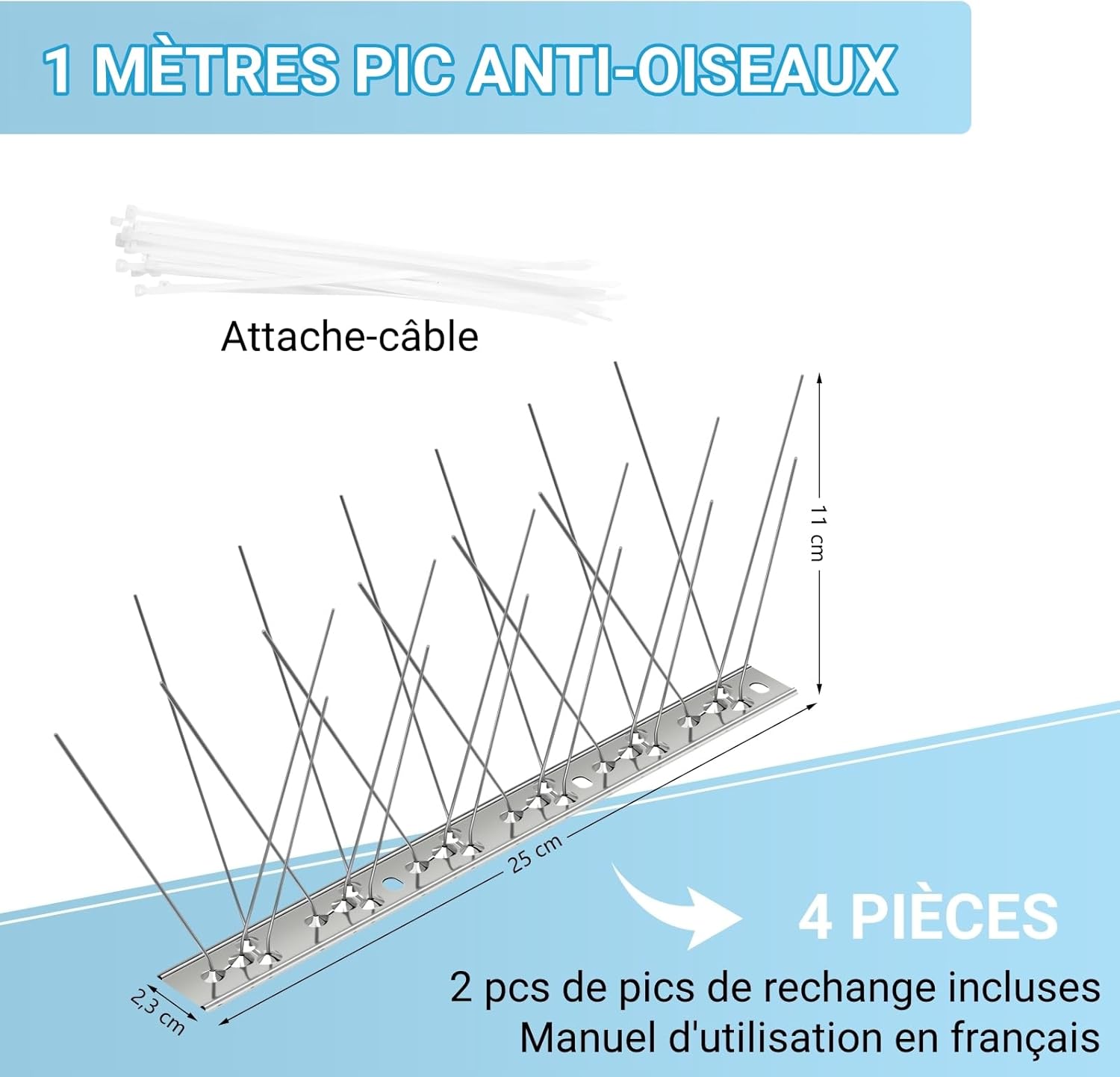 Pinchos antipájaros de acero inoxidable, 1 metro, paquete de 4, para ahuyentar cuervos, gorriones y gatos. - 5