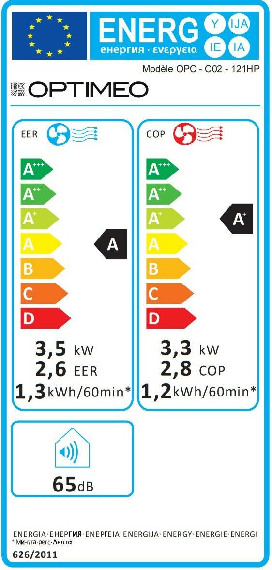 OPTIMEO OPC-C02-121HP Climatiseur Réversible Mobile, froid/chaud 3400W-12000 BTU, télécommande, déshumidificateur - 6