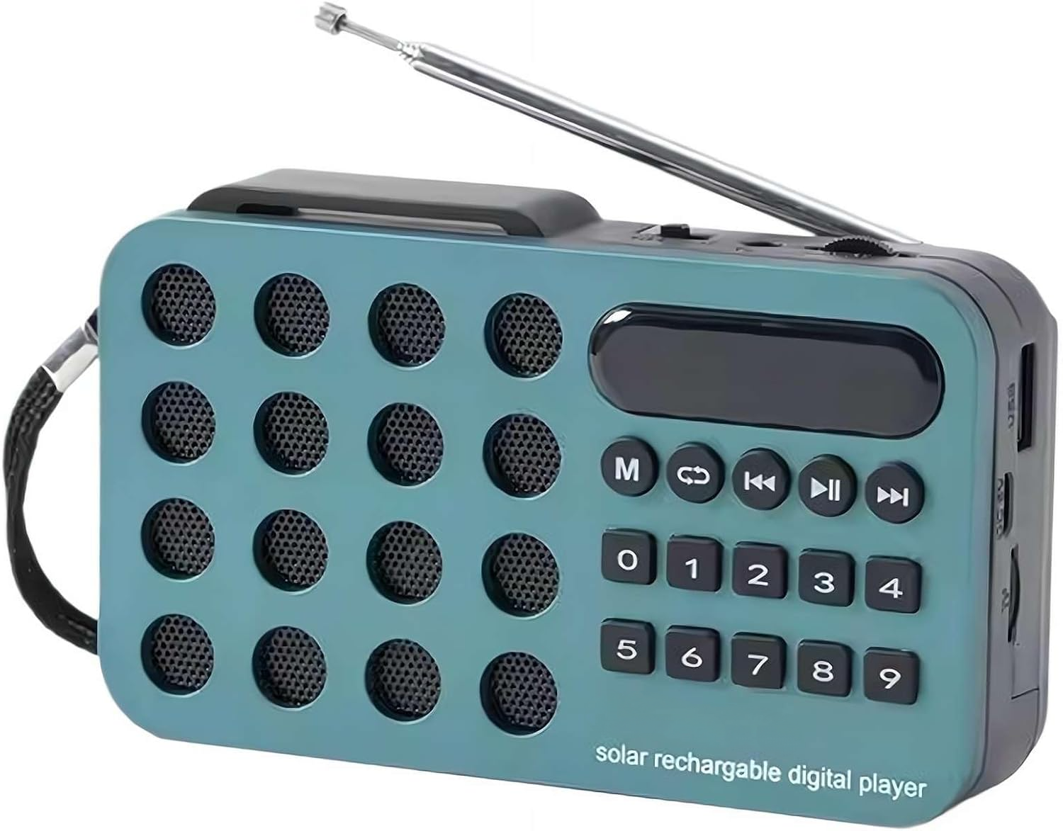 Przenośne radio z głośnikiem, ładowane energią słoneczną, do domu, na kemping i w podróż (niebieskie).