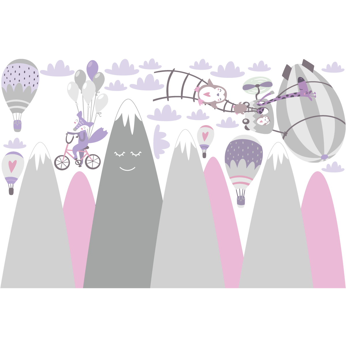 Adesivo bambino di montagna scandinavo animali erranti - Sticker adesivo - adesivi murali - 60x90cm - 2