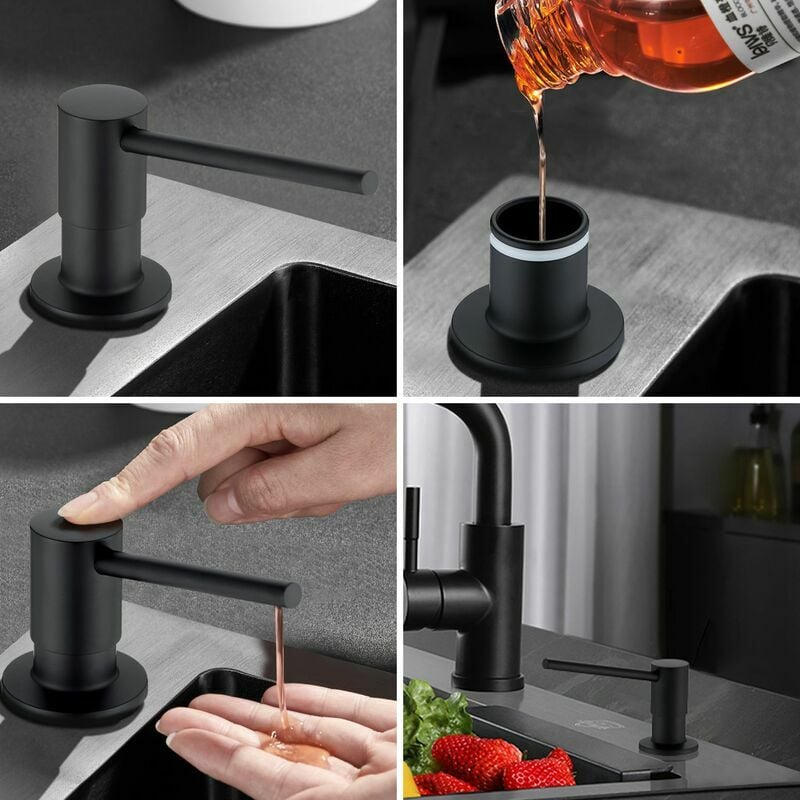 Distributeur de savon noir de 500 ml avec pompe à savon pour évier de cuisine - 3