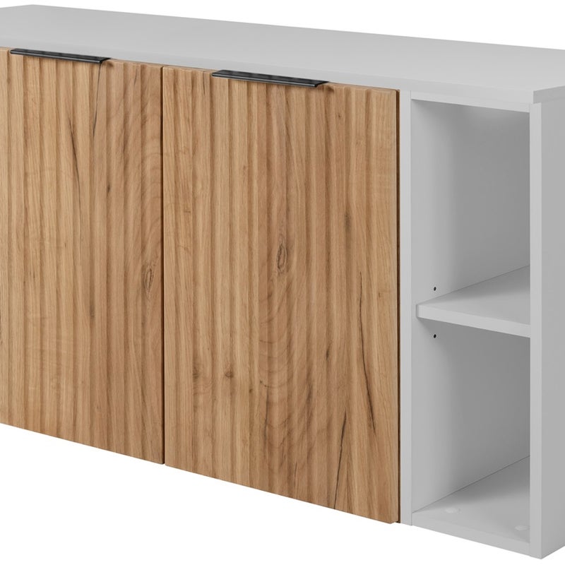 Zestaw łazienkowy FLOW 120 cm dąb craft złoty z białymi regałami ryflowany front