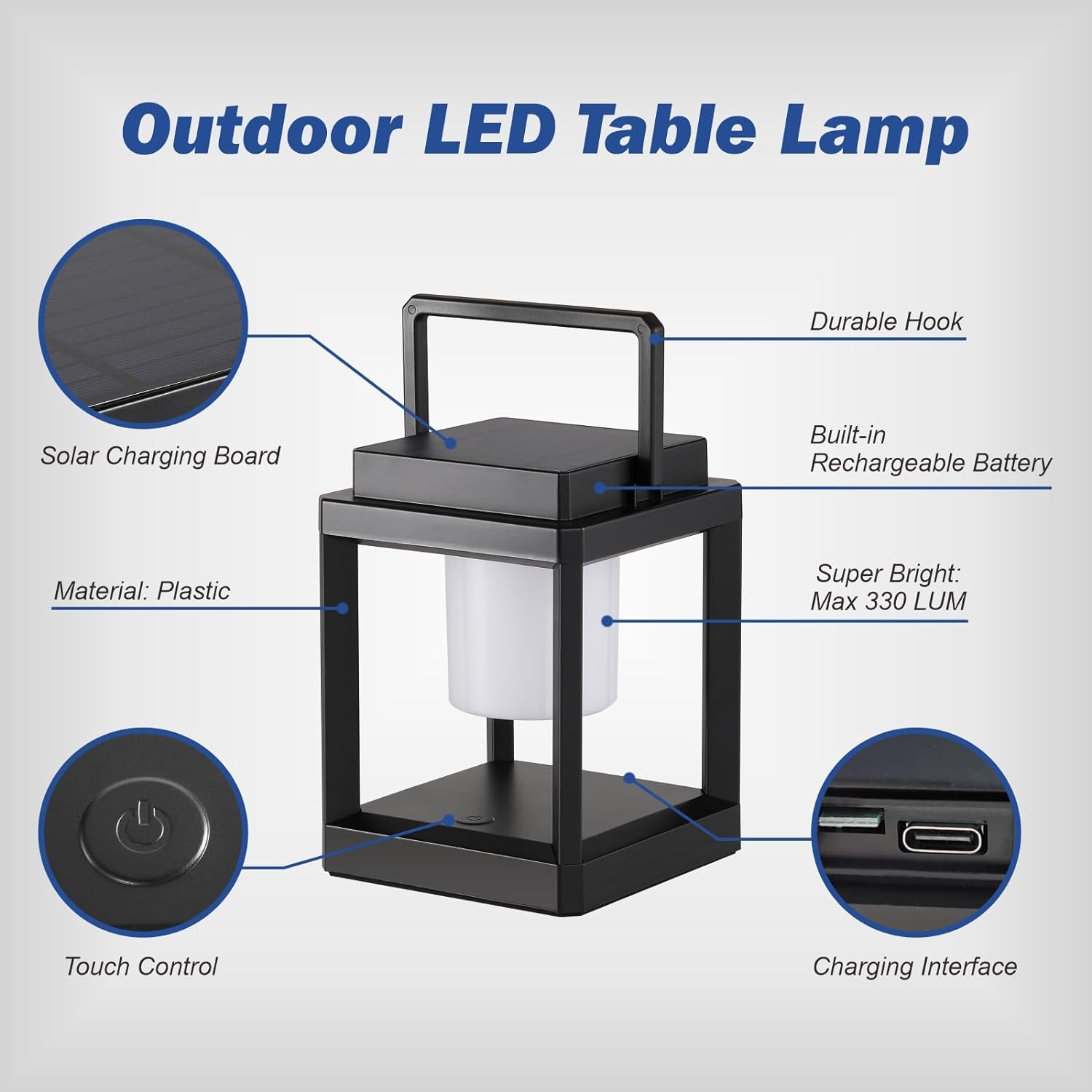 Candeeiro de mesa exterior com lanterna solar: Luzes LED suspensas portáteis Luzes decorativas impermeáveis-3000K (luz quente) - 3