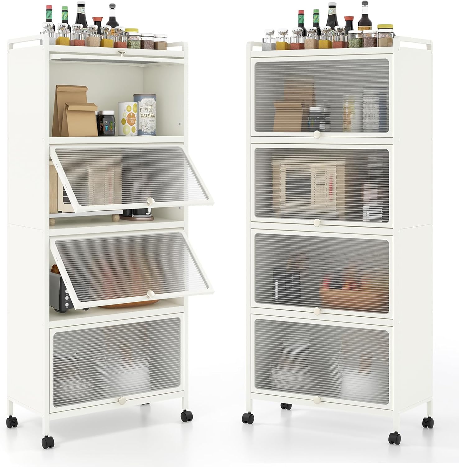 Półki do Przechowywania z 5 Poziomami, Półka Kuchenna z Obrotowymi Kółkami 360°, 2 Zestawy Zabezpieczające przed Przewróceniem (Biały)