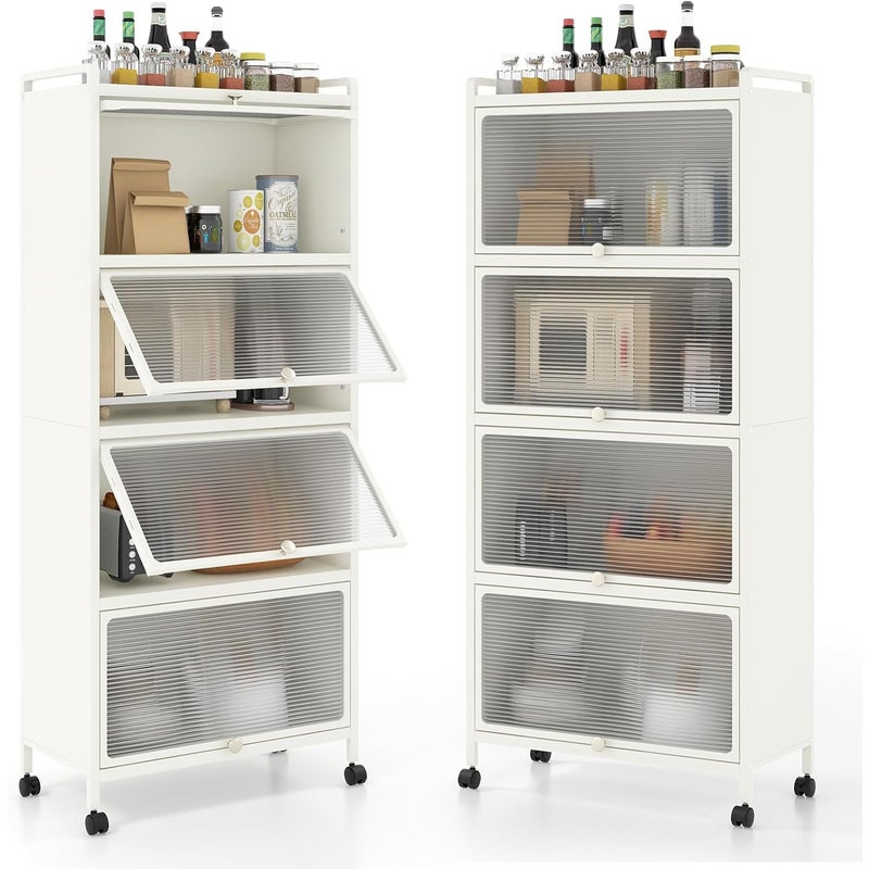 Półki do Przechowywania z 5 Poziomami, Półka Kuchenna z Obrotowymi Kółkami 360°, 2 Zestawy Zabezpieczające przed Przewróceniem (Biały)