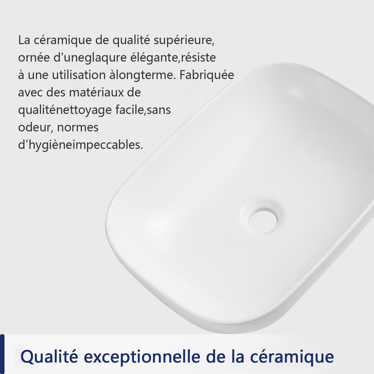 Vasque à Poser Salle de Bain DeerValley – Vasque à Poser Rectangulaire Blanc en Céramique, 50 x 40 x 14,5 cm - 4