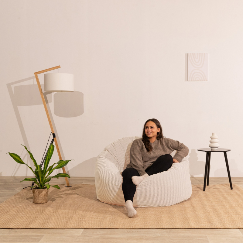 Pouf velours côtelé épais BANANAIR 100cm blanc - 2