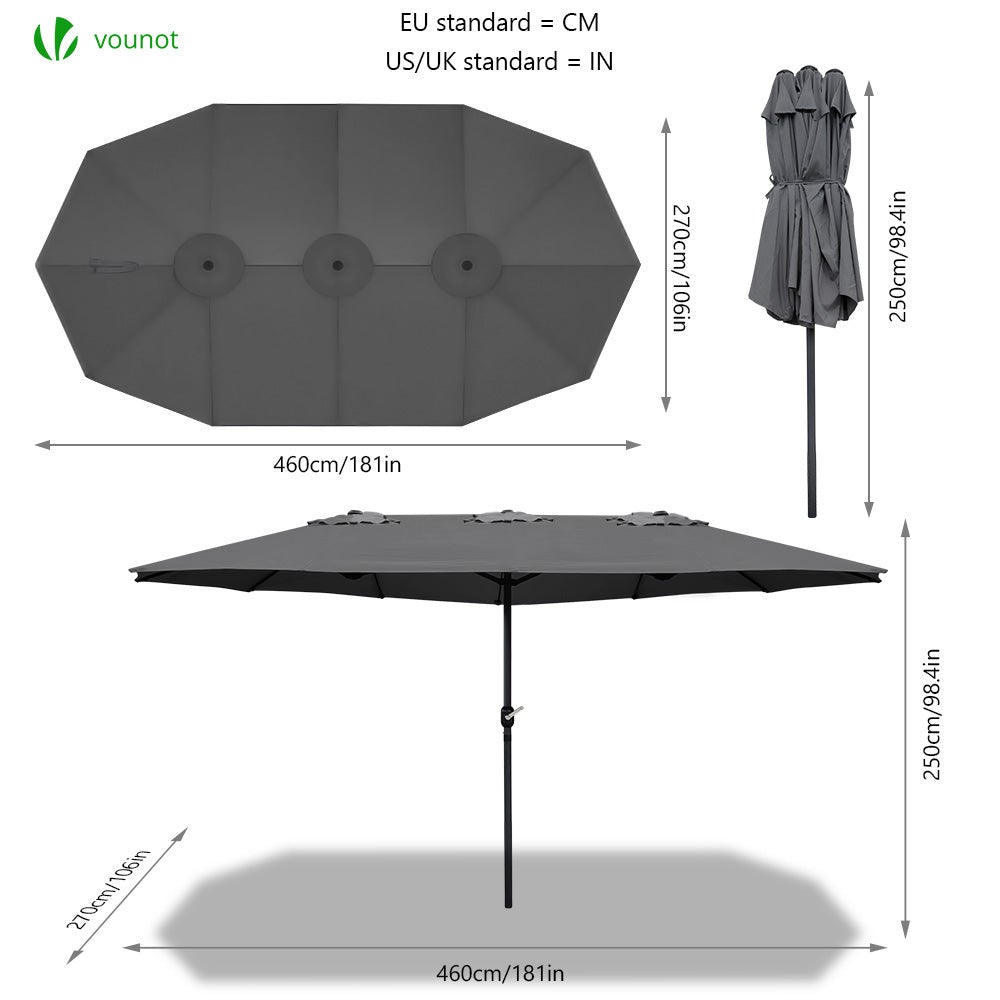 Parasol Jardin Double Aluminium 270 x 460 cm gris VOUNOT® - 2