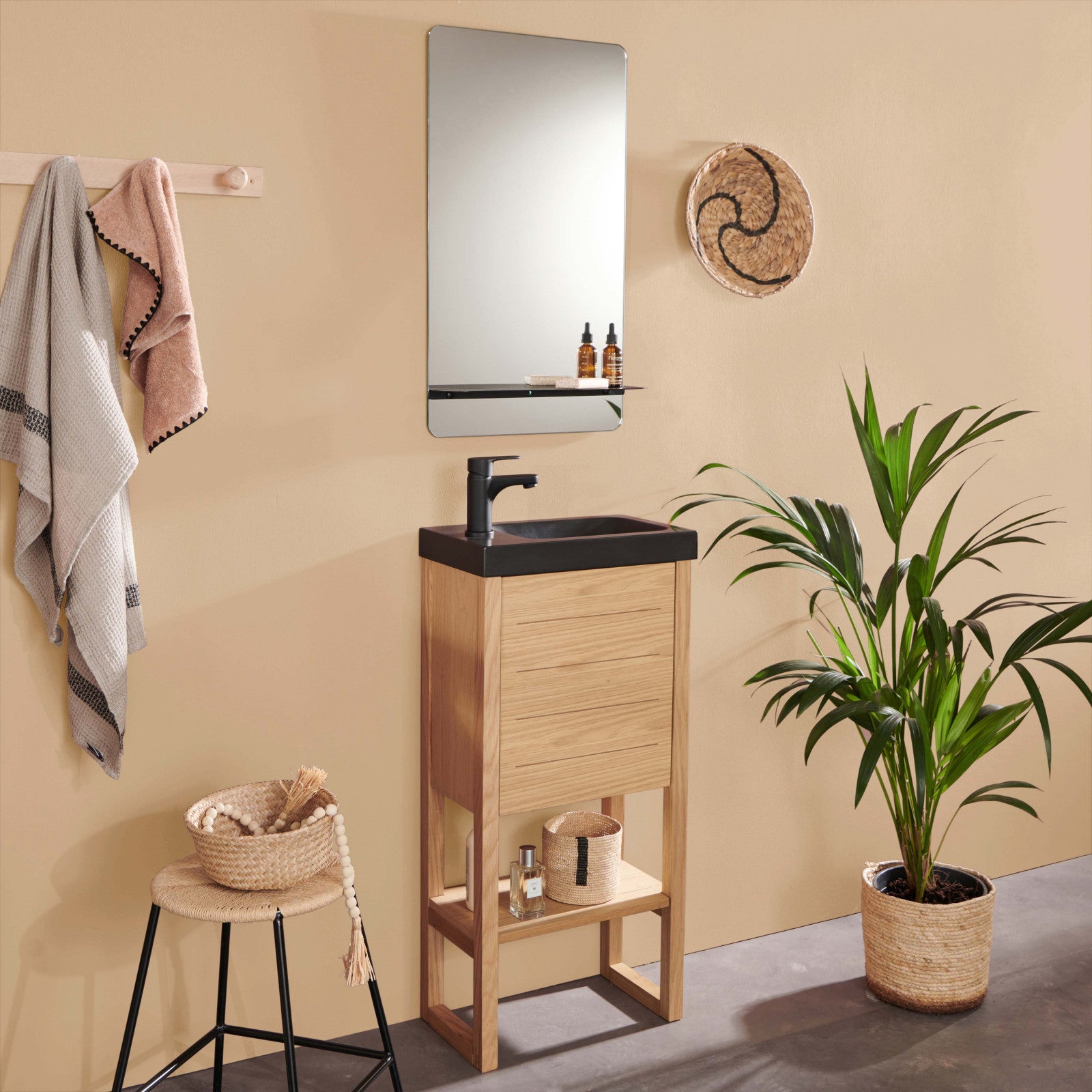 Meuble lave-mains ATOLL avec vasque noire + miroir - 3