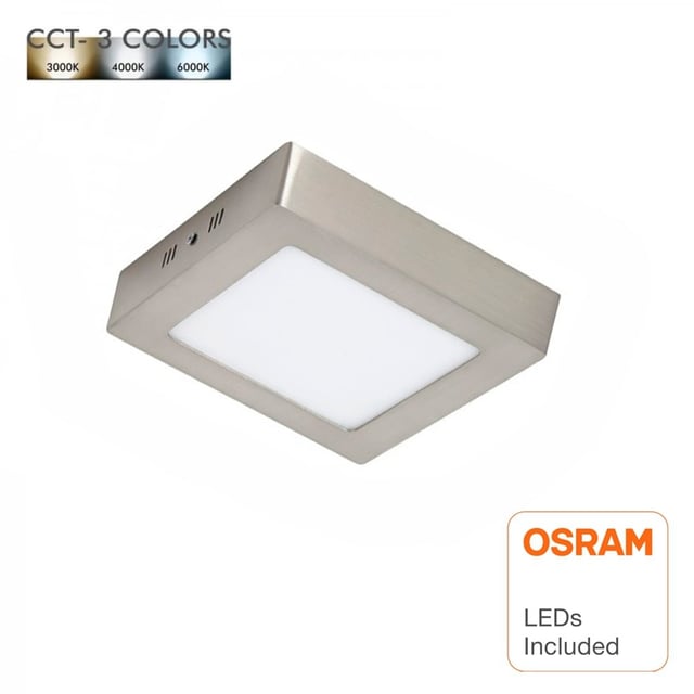 Plafón Superficie Cuadrado 120mm 8W Osram, Lámpara Techo Marco Plata, CCT 3000K 4000K 6000K
