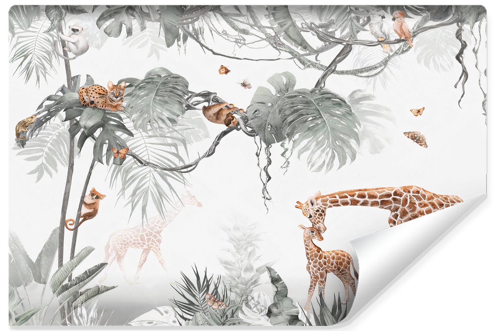 Papel pintado vlieseline foto animales salvajes hojas para habitación infantil 460cm x 300cm