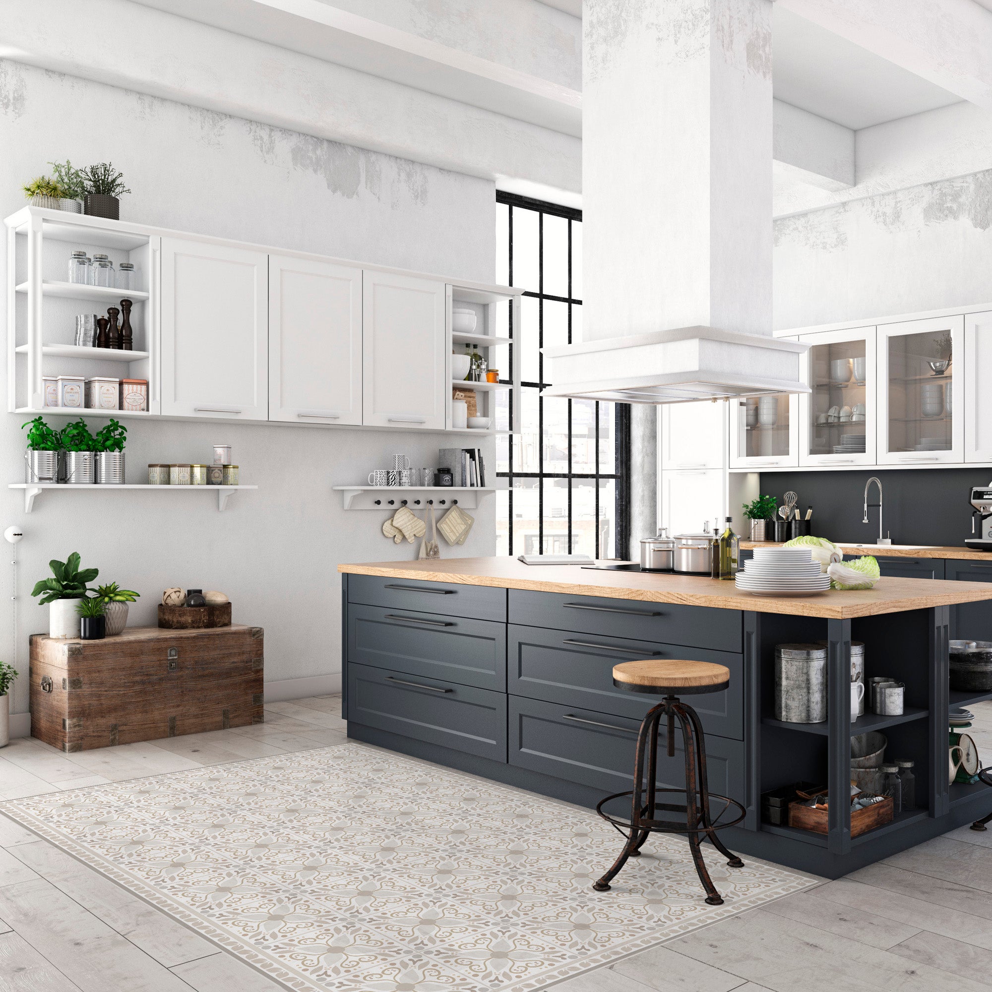 Alfombra vinílica antideslizante e irromplible, con tintas ecológicas. mod. llum beige 120x195