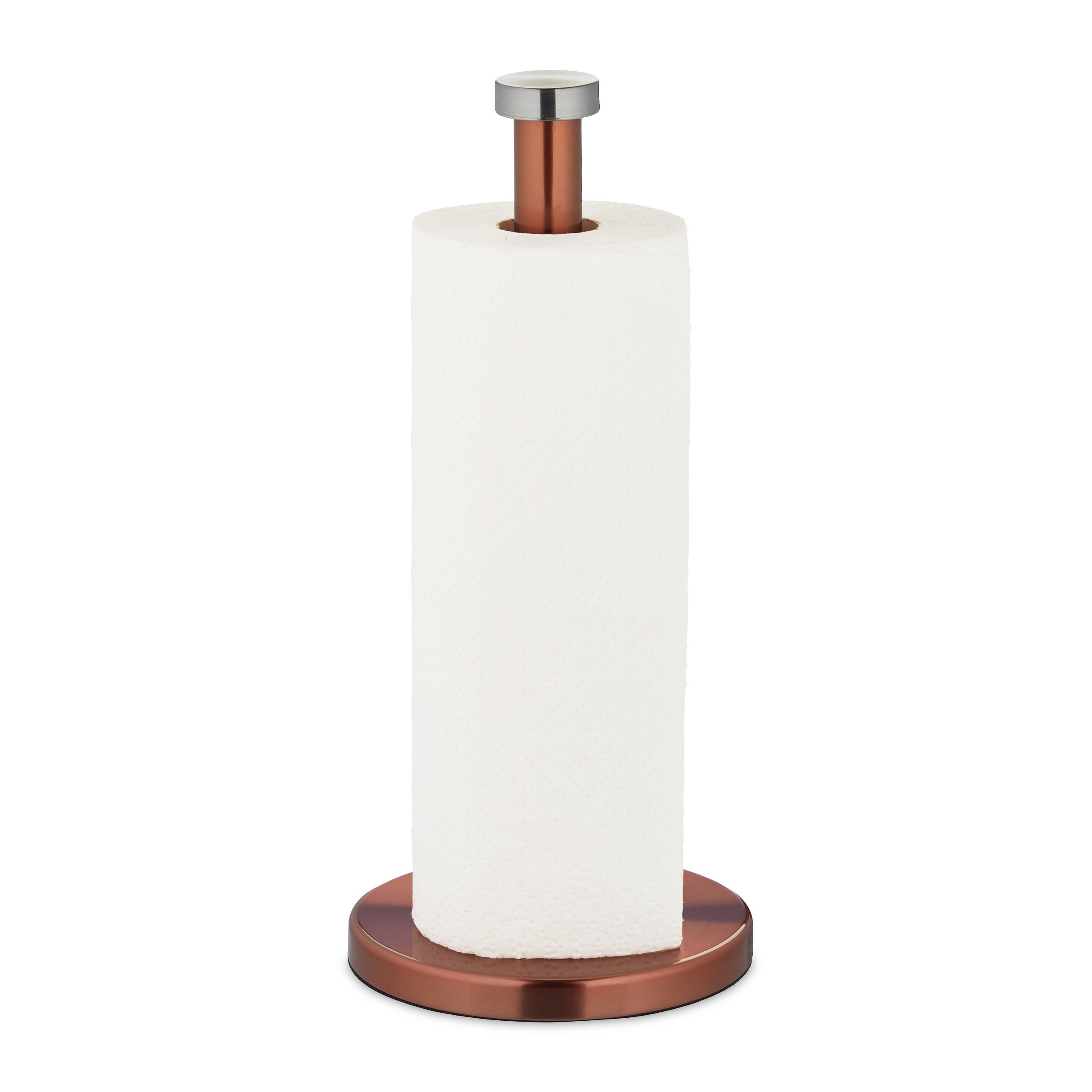 Portarotolo Da Cucina Relaxdays In Acciaio Inox - Sostegno Per Carta Assorbente, Base Antiscivolo, 32x15 Cm, Colore Ramato E Argento
