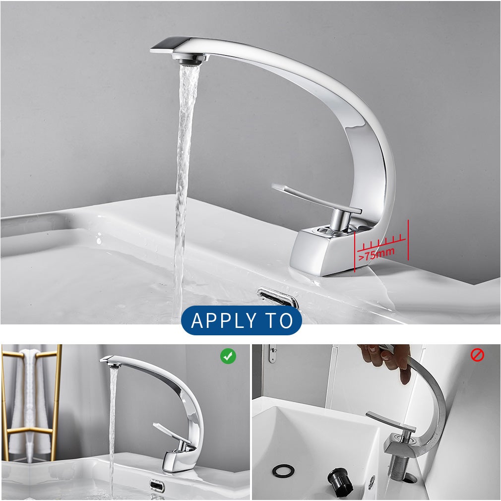 2PCS Auralum max Robinet de Lavabo pour Salle de Bain au Design Moderne Mitigeur de lavabo à poignée unique avec aérateur amovible Chromé,EU Modèle - 3