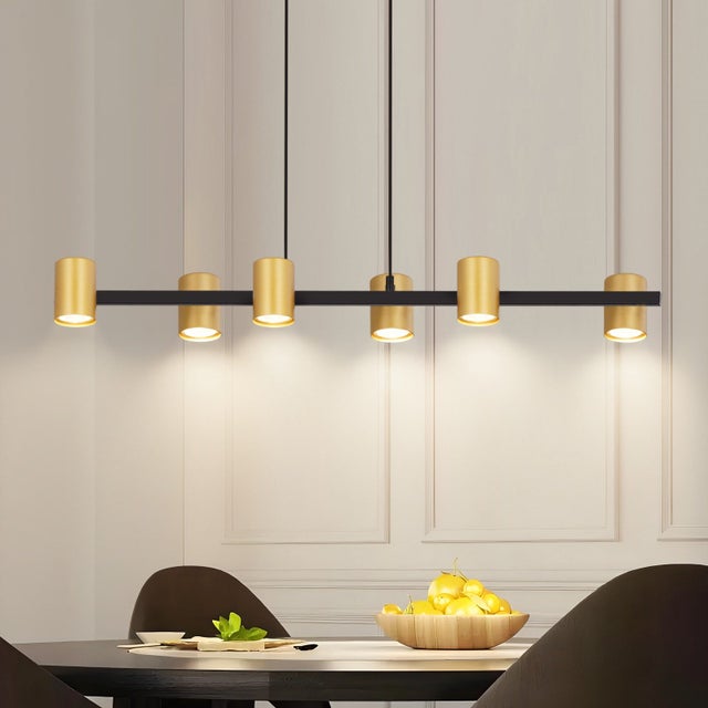 ZMH Lampa wisząca do jadalni 6 żarówek GU10 metalowa czarna industrialna