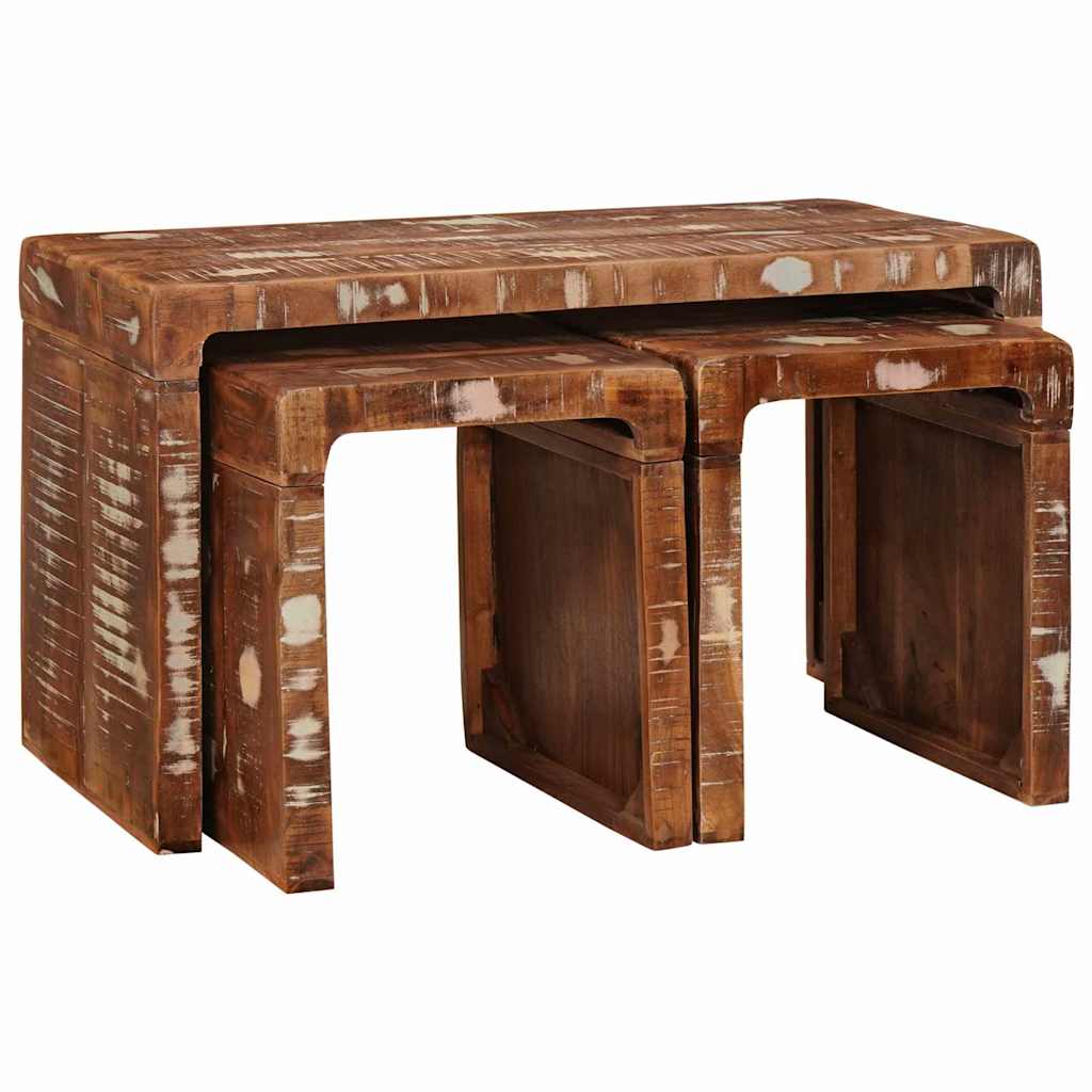 Stolik Nesting 3 pcs Brązowy Lite Drewno Recyklingowe vidaXL