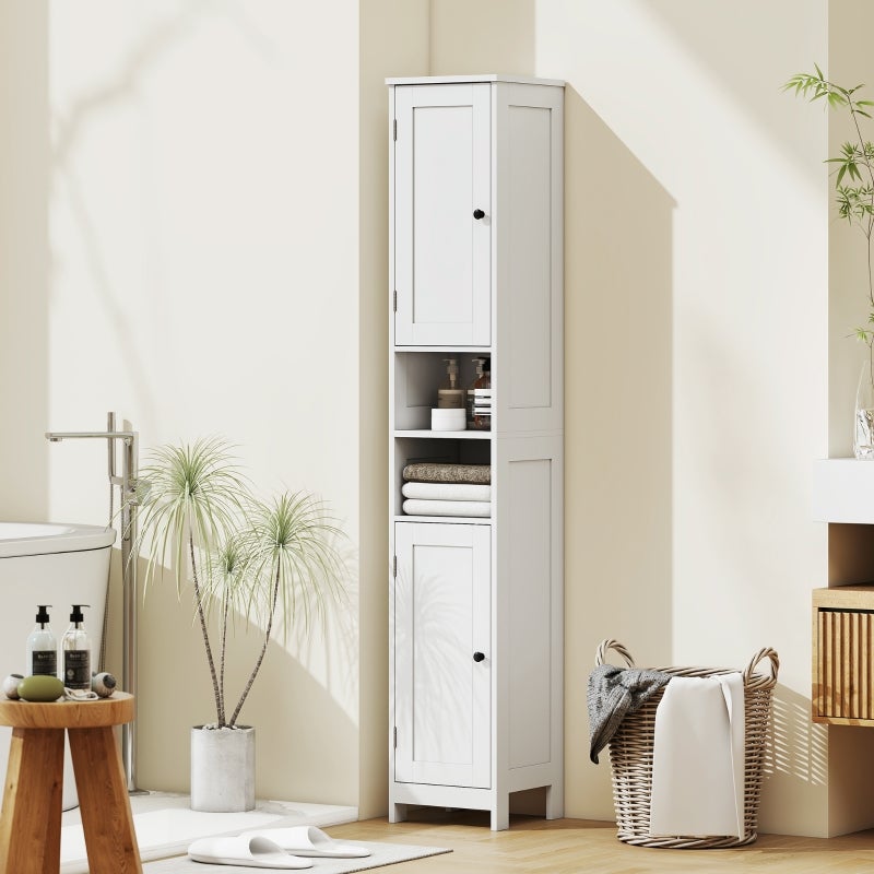 HOMCOM Mobile Bagno con 2 Armadietti e Ante, Colonna Bagno Salvaspazio con Ripiani Regolabili, per Sala da Pranzo, Salotto, Soggiorno, Cucina, 40x35x180 cm, Bianco