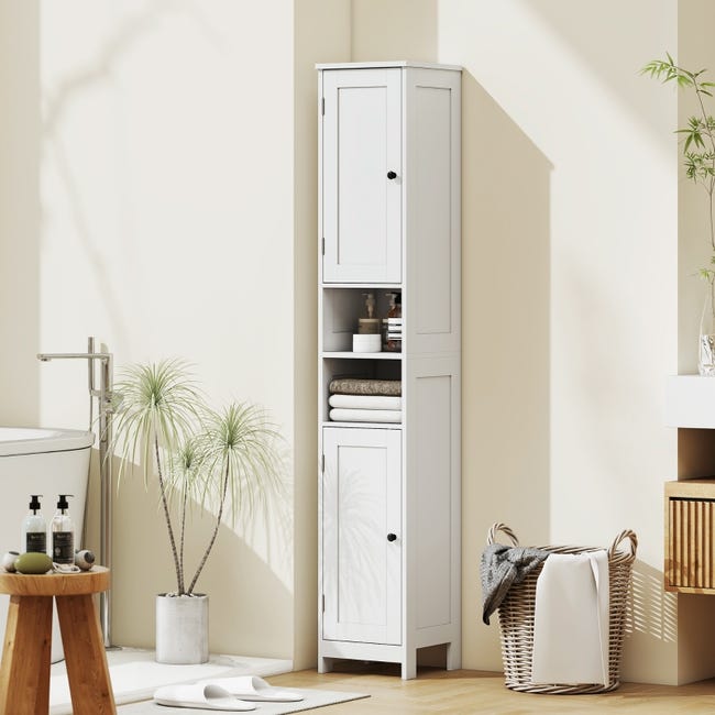 HOMCOM Mobile Bagno con 2 Armadietti e Ante, Colonna Bagno Salvaspazio con Ripiani Regolabili, per Sala da Pranzo, Salotto, Soggiorno, Cucina, 40x35x180 cm, Bianco HOMCOM Mobile Bagno con 2 Armadietti e Ante, Colonna Bagno Salvaspazio con Ripiani Regolabili, per Sala da Pranzo, Salotto, Soggiorno, Cucina, 40x35x180 cm, Bianco