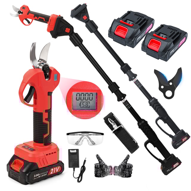 Cesoie elettriche senza fili 2-in-1 con asta telescopica 228.6cm, motore brushless in rame 300W, 3 modalità di taglio e batterie a lunga autonomia