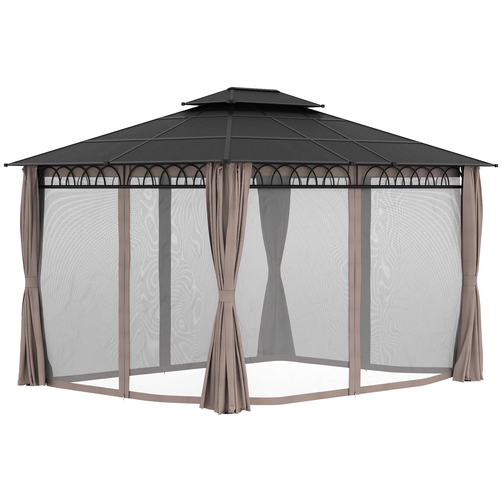 Pavillon de jardin tonnelle rigide rideaux métal gris polycarbonate noir - 5