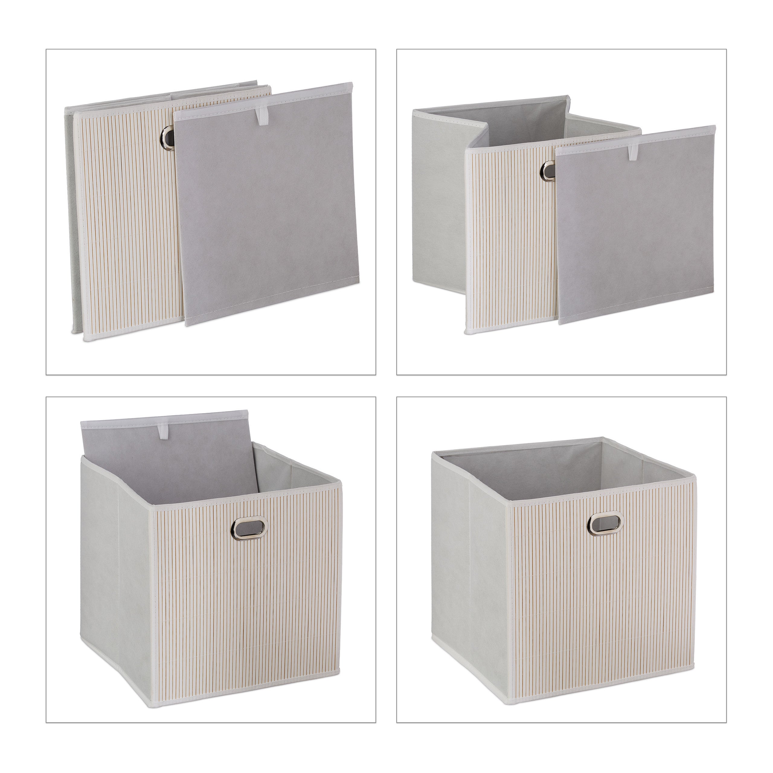5x Contenitore Portaoggetti in Bambù, Scatola da Bagno Quadrato, HLP 31 x 31 x 31 cm, Pieghevole, Bianco - 6